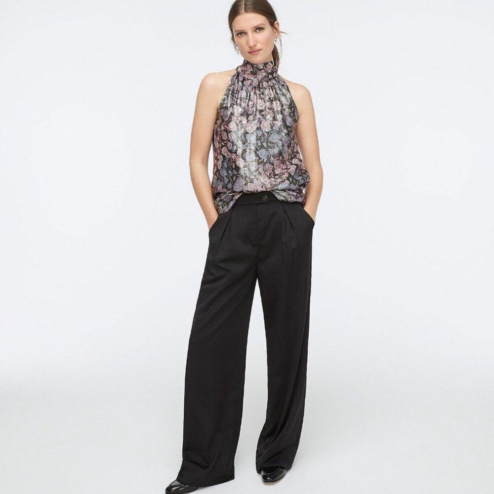 J. CREW COLLECTION TIE NECK TOP IN SHIMMERING FLORAL JACQUARD SIZE XS NEW